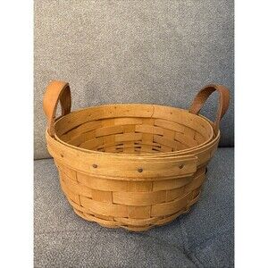 Longaberger 7” Round Basket 1996 With Leather Handles Great Shape And Condition